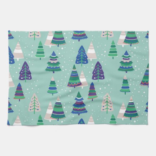 Christmas trees blue background kitchen towel