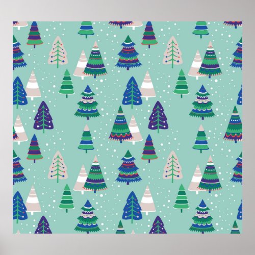 Christmas trees blue background poster