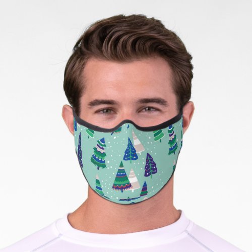 Christmas trees blue background premium face mask