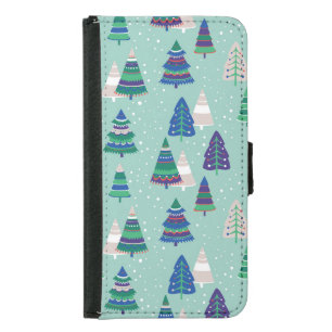 Christmas trees, blue background samsung galaxy s5 wallet case