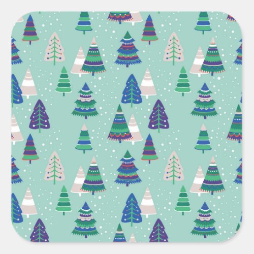 Christmas trees blue background square sticker