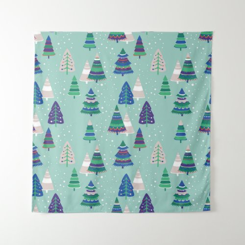 Christmas trees blue background tapestry