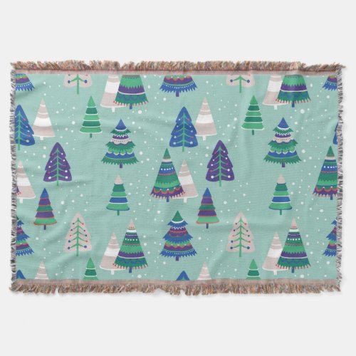 Christmas trees blue background throw blanket