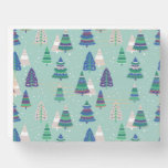 Christmas trees, blue background wooden box sign