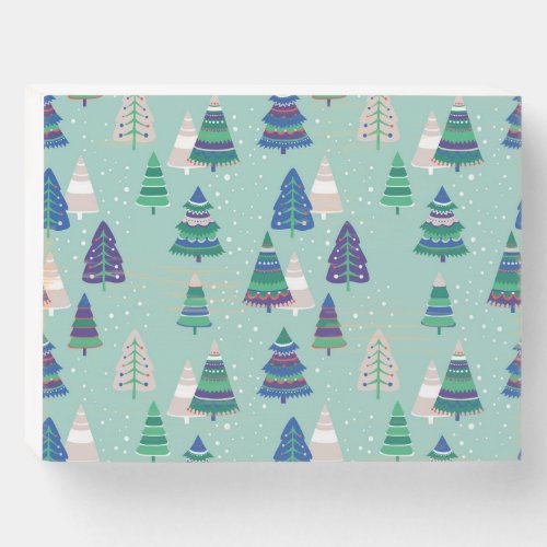 Christmas trees blue background wooden box sign