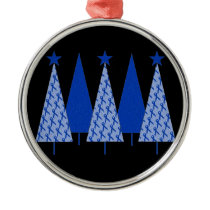 Christmas Trees - Blue Ribbon Colon Cancer Metal Ornament