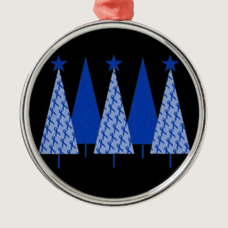 Christmas Trees - Blue Ribbon Colon Cancer Metal Ornament