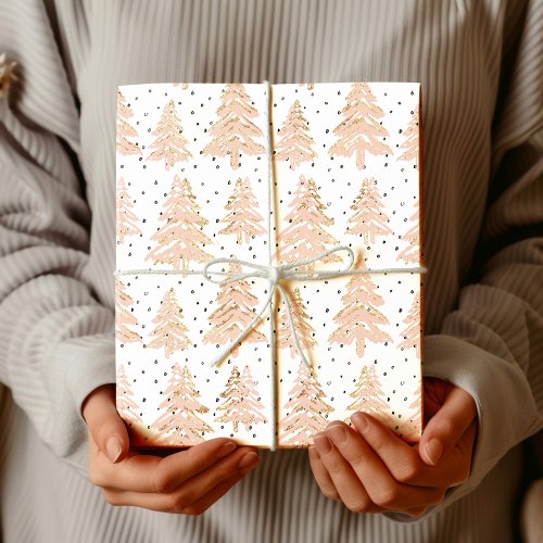 Christmas Trees Blush Holiday Wrapping Paper