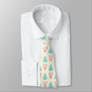 Christmas Trees, Bows & Baubles Retro Pattern Neck Tie