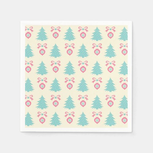 Christmas Trees Bows  Baubles Retro Pattern Paper Napkins