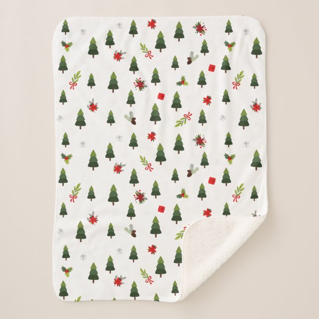 Christmas Trees & Bows  Sherpa Blanket (Front)