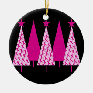 Christmas Trees - Breast Cancer Pink Ribbon Ceramic Ornament