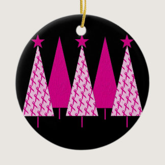 Christmas Trees - Breast Cancer Pink Ribbon Ceramic Ornament