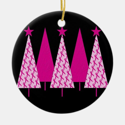 Christmas Trees _ Breast Cancer Pink Ribbon Ceramic Ornament