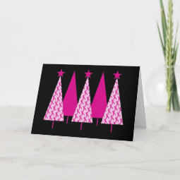 Christmas Trees - Breast Cancer Pink Ribbon Holiday Card | Zazzle