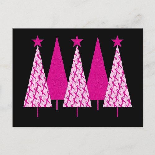 Christmas Trees _ Breast Cancer Pink Ribbon Holiday Postcard