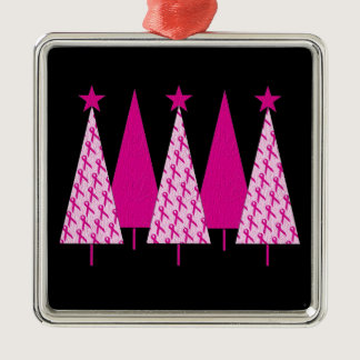 Christmas Trees - Breast Cancer Pink Ribbon Metal Ornament