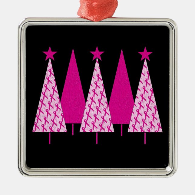 Christmas Trees - Breast Cancer Pink Ribbon Metal Ornament (Front)
