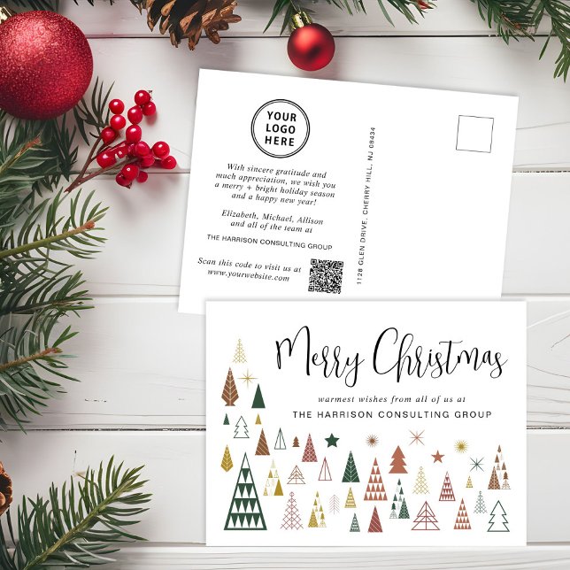 Christmas Trees Business QR Code Logo Corporate Holiday Postcard (Creator Uploaded)