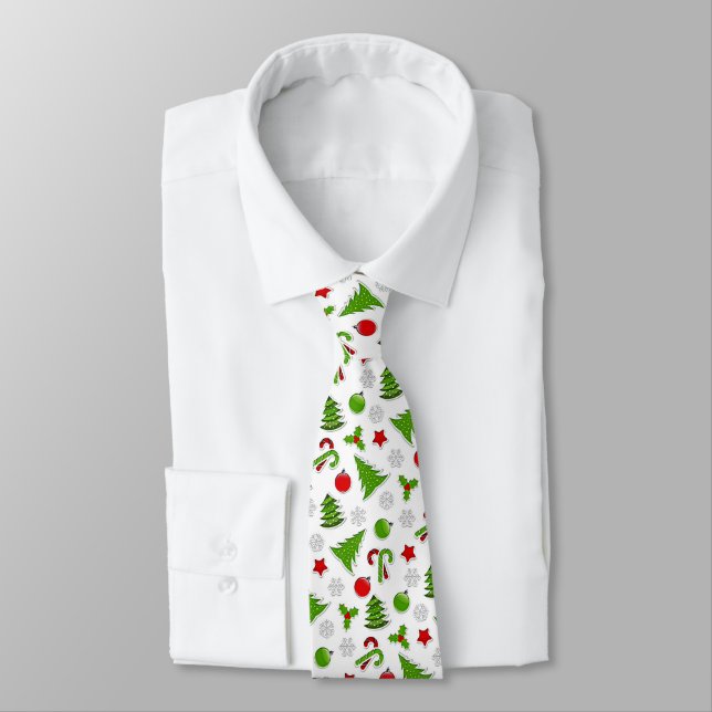 Christmas Trees Candy Canes Stars And Baubles Neck Tie (Tied)