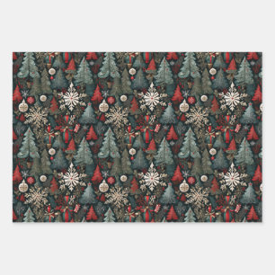 Christmas trees, Candyland houses, snowflakes set Wrapping Paper Sheets