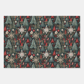Christmas trees, Candyland houses, snowflakes set Wrapping Paper Sheets