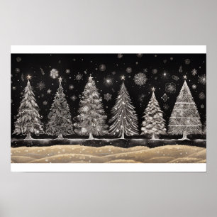 Christmas Trees Chalkboard Style Poster
