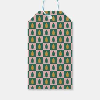 Christmas trees checkerboard gift tags