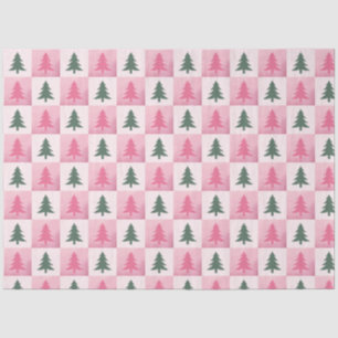 Christmas Trees Checkerboard Pink Green Christmas Tissue Paper