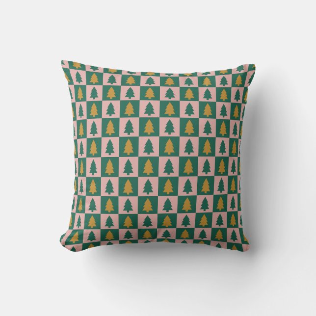 Christmas trees checkerboard throw pillow (Front)