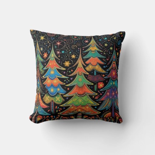 Christmas trees colorful throw pillow