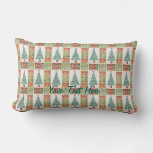 Christmas trees decorated with red bows gold bells lumbar pillow