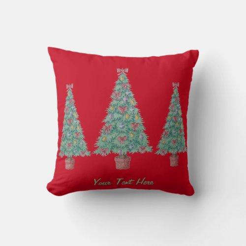 Christmas trees decoration with red bows bells throw pillow