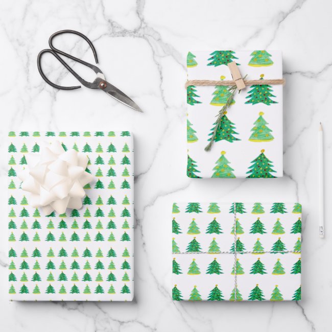 Christmas Trees Design Wrapping Paper Sheets