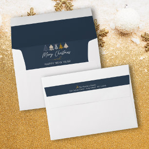 Christmas Trees Doodles Blue Holiday Envelope
