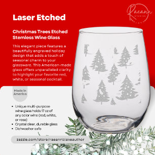 Christmas Trees Etched Stemless Wine Glass