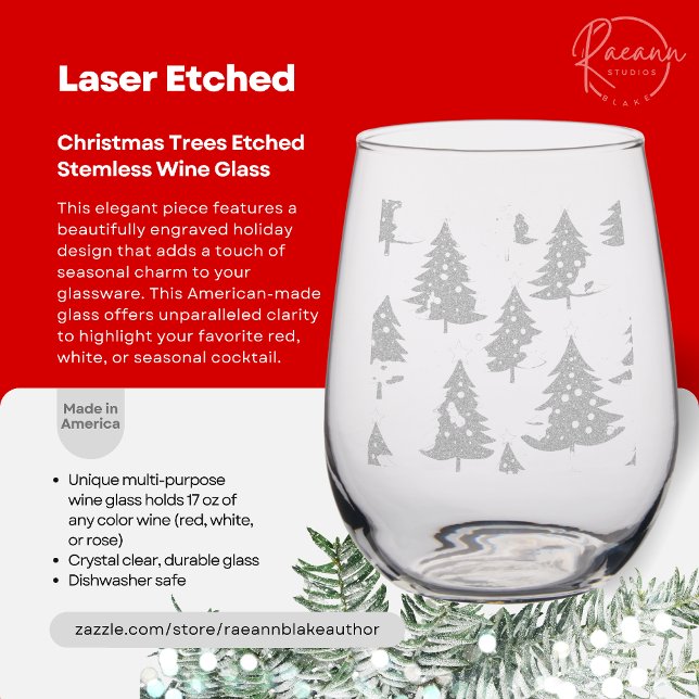 Christmas Trees Etched Stemless Wine Glass (Creator Uploaded)
