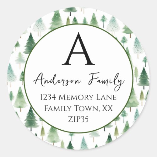 Christmas Trees Family Address Classic Round Sticker
