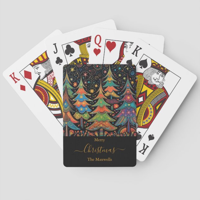Christmas trees family name poker cards (Back)