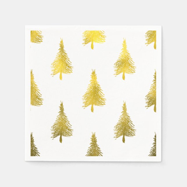Christmas Trees Faux Gold Foil Holiday Pattern Napkins (Front)
