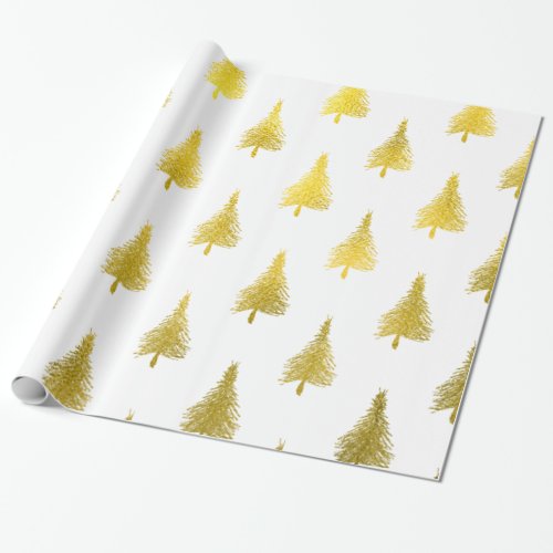 Christmas Trees Faux Gold Foil Holiday Pattern Wrapping Paper