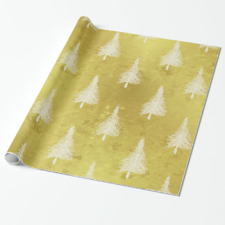 Christmas Trees Faux Gold Foil Holiday Pine Tree Wrapping Paper