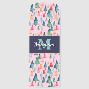 Christmas Trees Festive Cute Pink Custom Monogram Bookmarks