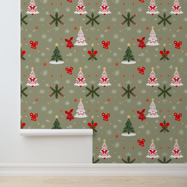 Christmas Trees & Festive Holiday Pattern Wallpaper (Application)