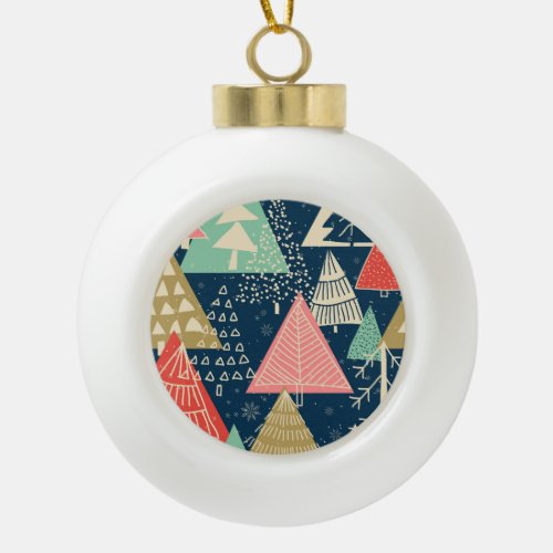 Christmas Trees Festive Seamless Illustration Ceramic Ball Christmas Ornament