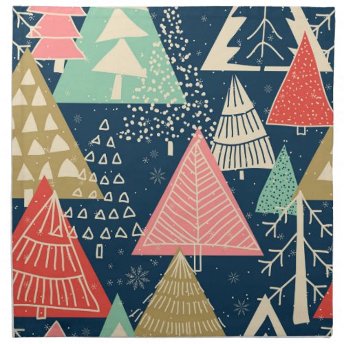 Christmas Trees Festive Seamless Illustration Cloth Napkin