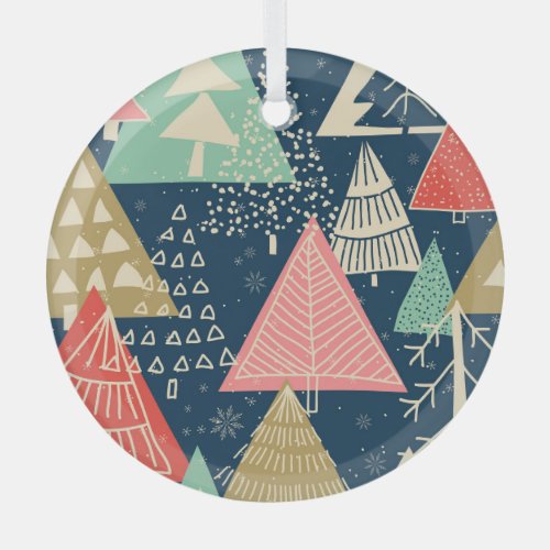 Christmas Trees Festive Seamless Illustration Glass Ornament