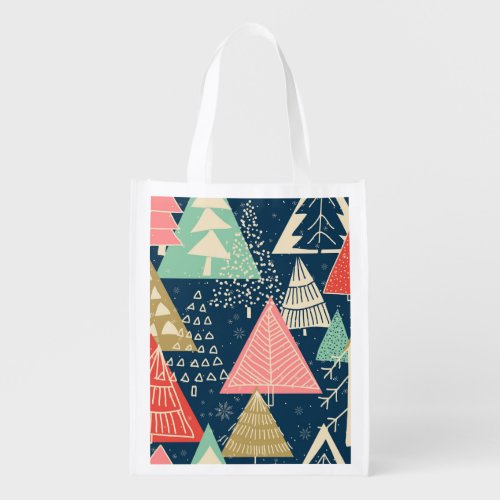 Christmas Trees Festive Seamless Illustration Grocery Bag