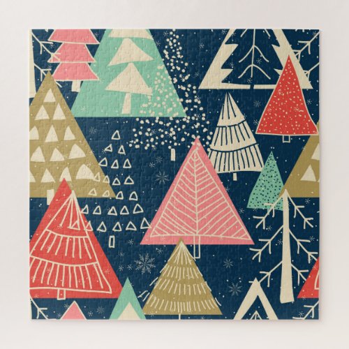 Christmas Trees Festive Seamless Illustration Jigsaw Puzzle