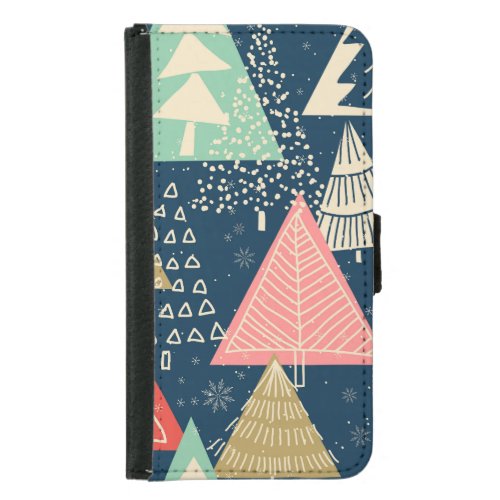 Christmas Trees Festive Seamless Illustration Samsung Galaxy S5 Wallet Case